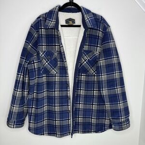 Freedom Foundry Men's Sherpa Fleece Super‎ Plush Shirt Jacket Plaid Blue XXL 083